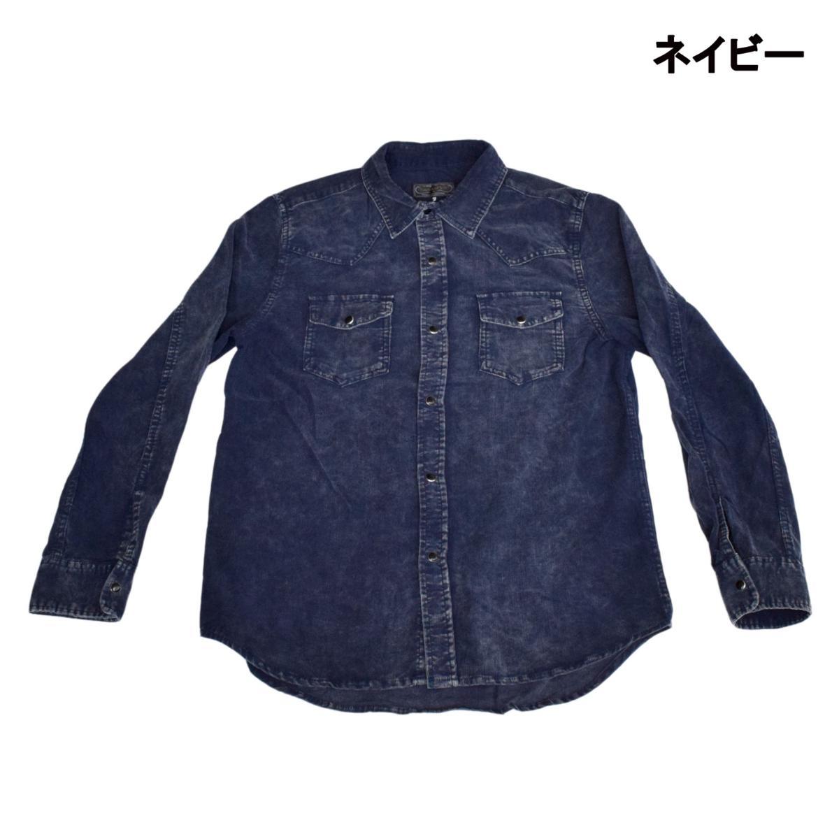 ★送料割引!長袖シャツ ウエスタンシャツ ダメージ細畝コーデュロイ M ダークブルー PANASPUR★未使用格安!拍卖