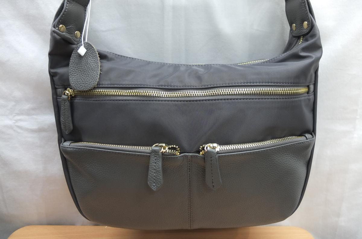 ★送料割引!オリジナルメイド ショルダーバッグ トラベルバッグ ナイロンクロスX牛革 グレィ★未使用格安!拍卖