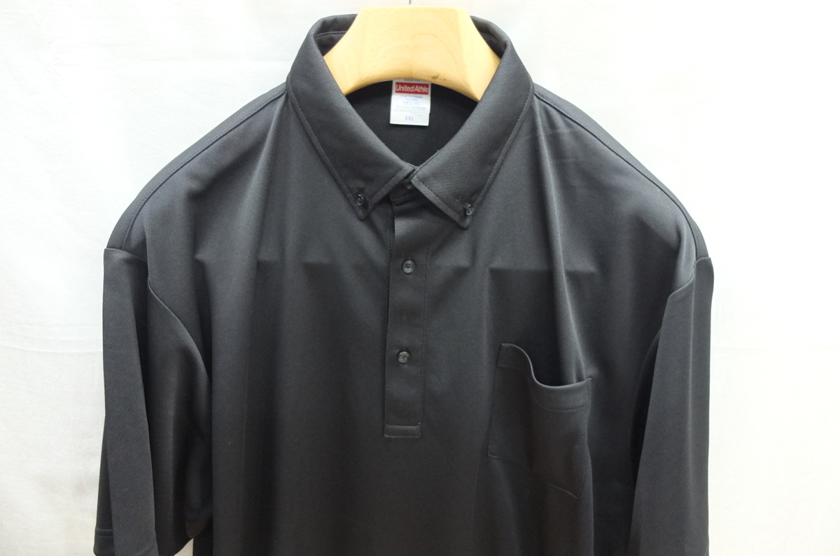 ★送料割引!ポロシャツ ゴルフシャツ ボタンダウン 胸ポケット ドライ系裏メッシュ 吸水速乾 M 黒 UNITED ATHLE★未使用格安拍卖