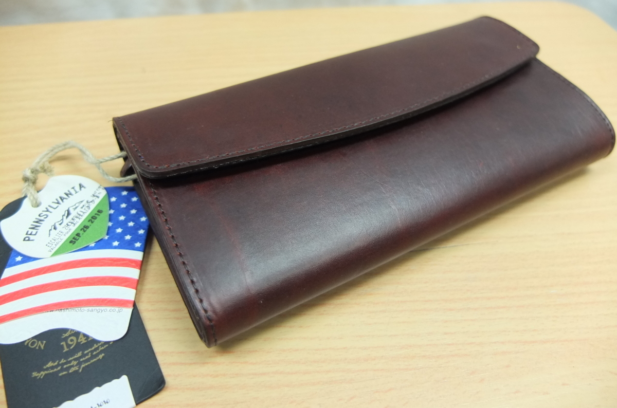 送料無料!長財布 フラップ式 牛革 オイルレザー ボルドー1 日本製 ペンシルバニア NOMADOI★未使用格安!拍卖