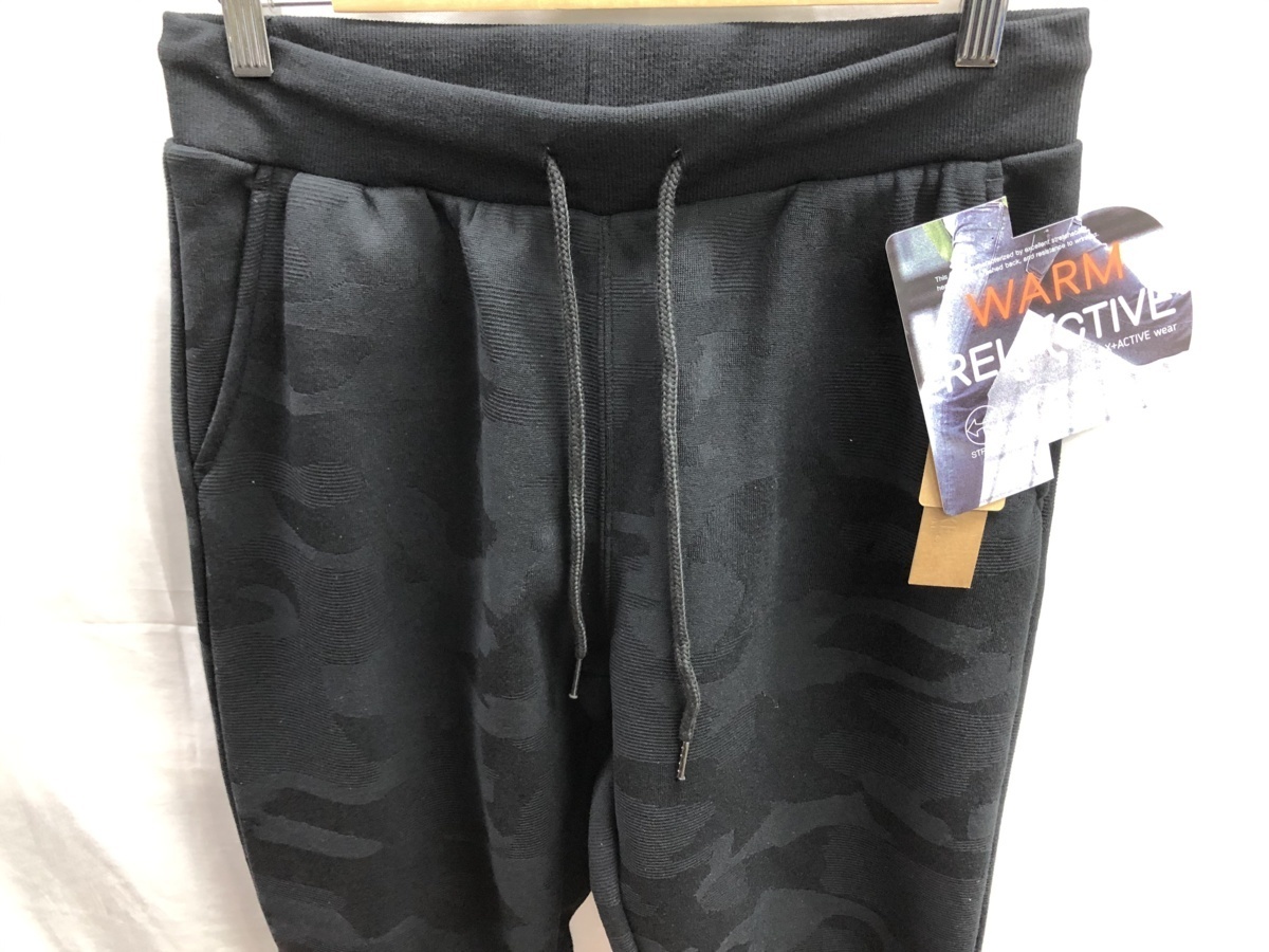 ★送料割引!スウェットパンツ 防寒パンツ ウエストイージー 細身 迷彩ジャカード 裏フリース M 黒 OIL CAKE★未使用格安!拍卖