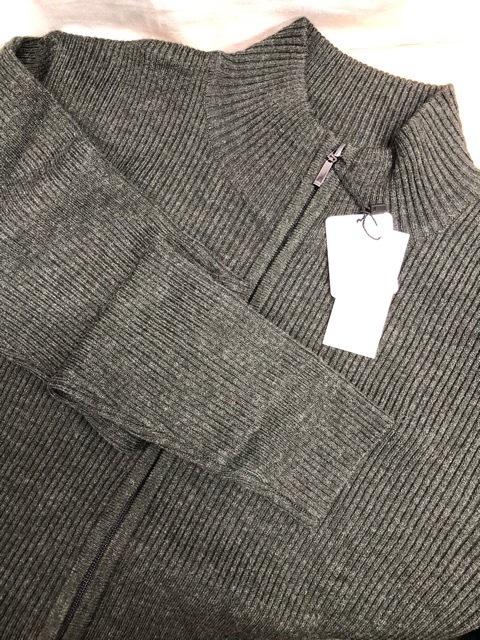 カーディガン ゴルフセーター フルジップ ハイネック ストレッチ リブニット タイトフィット M 濃グレィ OTARIE★新品格拍卖