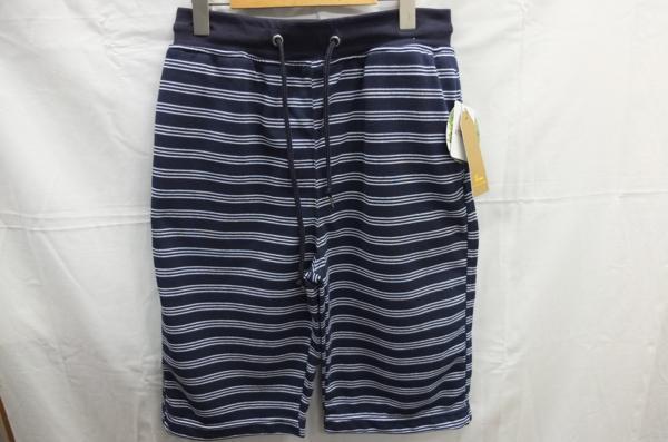 ★送料割引!大きいサイズ ショートパンツ ルームパンツ ウエストイージー 裏パイル 細ボーダー XL 紺白 EXCUSE★未使用格安!拍卖