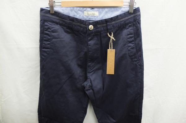 ★送料割引!スリムパンツ ゴルフパンツ ウエストテープデザイン 綾織綿布 Lサイズ W実寸約85cm 紺 OIL CAKE★未使用格安!拍卖