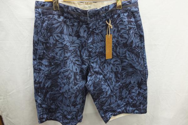 ★送料割引!ショートパンツ ゴルフパンツ ボタニカルプリント 綾織綿布 M W実寸約82cm 青 OIL CAKE★未使用格安!拍卖