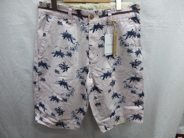 ★送料割引!ショートパンツ ゴルフパンツ ヤシの木プリント 綾織綿布 Lサイズ W実寸約84cm ピンク OIL CAKE★未使用格安!拍卖