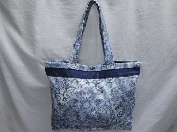 ★送料割引!限定品オリジナルハンドメイド トートバッグ プリント織柄布 青系★未使用格安!拍卖