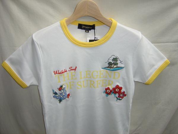 送料無料!半袖Tシャツ リンガーTシャツ 刺繍 プリント XS相当 白 Place Plan★未使用格安!拍卖