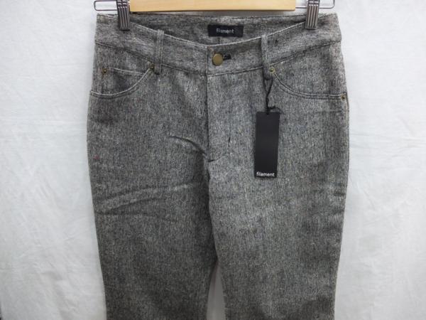 ★送料割引!フレアパンツ ウールホームスパン ソフトツィード Sサイズ W28 実寸約72cm グレイ系 filamentレディース★拍卖