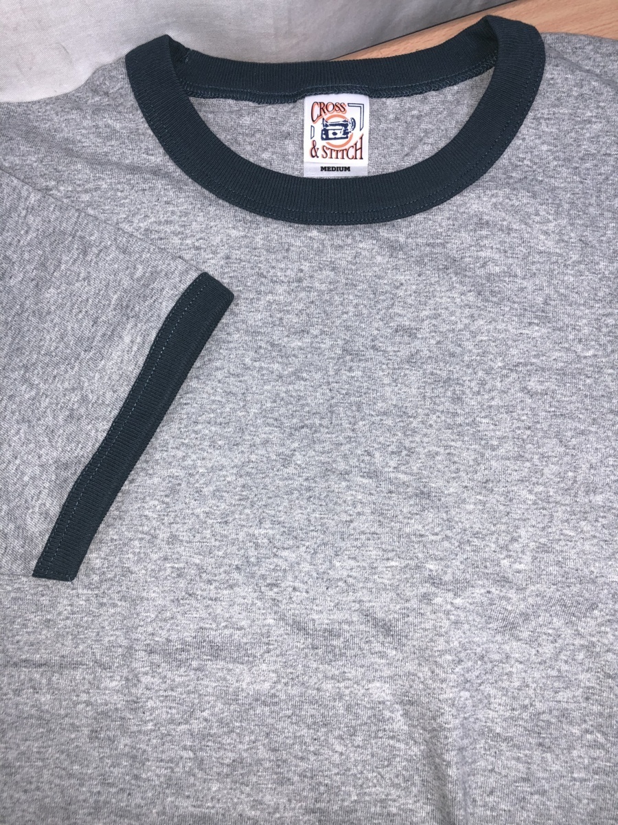 大きいサイズ 半袖Tシャツ リンガーTシャツ 天竺 XXL 杢グレイXブルーグレィ CROSS&STITCH★未使用格安!拍卖