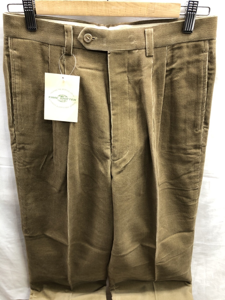 ★送料割引!2プリーツパンツ ゴルフパンツ 細畝コーデュロイ綿布 W実寸約82cm グリーン系カーキ Time sifter★未使用格拍卖