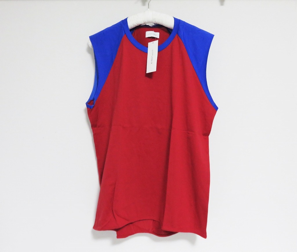 送料無料 定価1.7万 新品 LITTLEBIG ノースリーブ カットソー L レッド ブルー 日本製 リトルビッグ ベスト Tシャツ拍卖