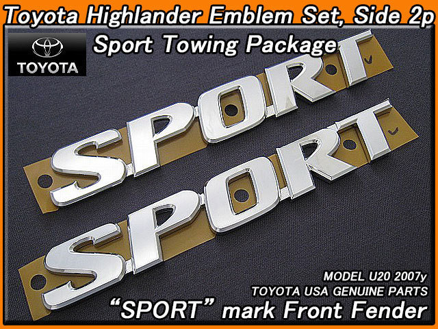クルーガー/TOYOTA/トヨタHighlander純正USエンブレム-サイド左右2点SPORT文字/USDM北米仕様ハイランダーUSA特別仕様フロント.フェンダー拍卖
