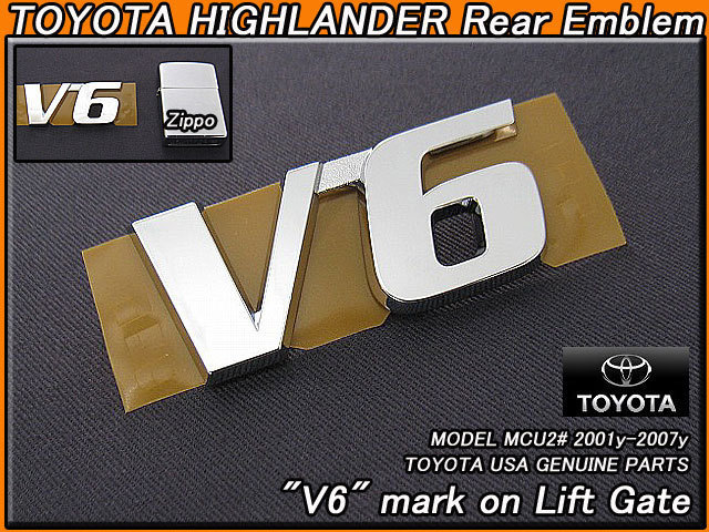クルーガー/TOYOTA/トヨタHighlander純正USエンブレム-リアV6マーク/USDM北米仕様KLUGERハイランダー3.0L3.3Lバックドア取付け拍卖