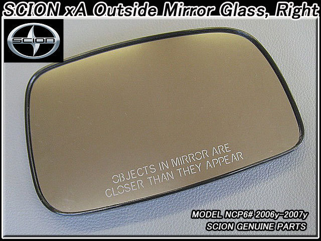 イストNCP60後期/SCION/サイオンxA純正USドアミラー鏡面ガラス右側(06yモデル)/USDM北米仕様トヨタiStコーション英文字USA注意書きグラス拍卖
