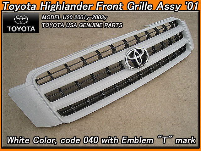 クルーガー前期/TOYOTA/トヨタHighlander純正USフロントグリル白色(040)01-03y/USDM北米仕様ハイランダーUSAホワイト/エンブレムTマーク付拍卖
