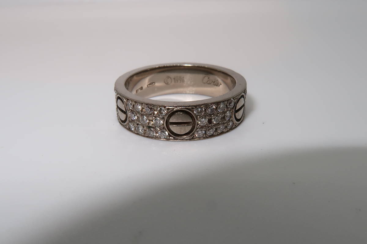 ♪♪Cartier カルティエ ラブリング フルダイヤ 750/K18WG ♯53♪♪拍卖