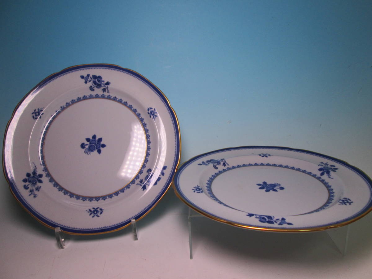 ☆1920~1960 TIFFANY&Co. ティファニー Spode スポード 別注品 金彩ブルーフラワー 26cm プレート 2枚 ヴィンテージ拍卖