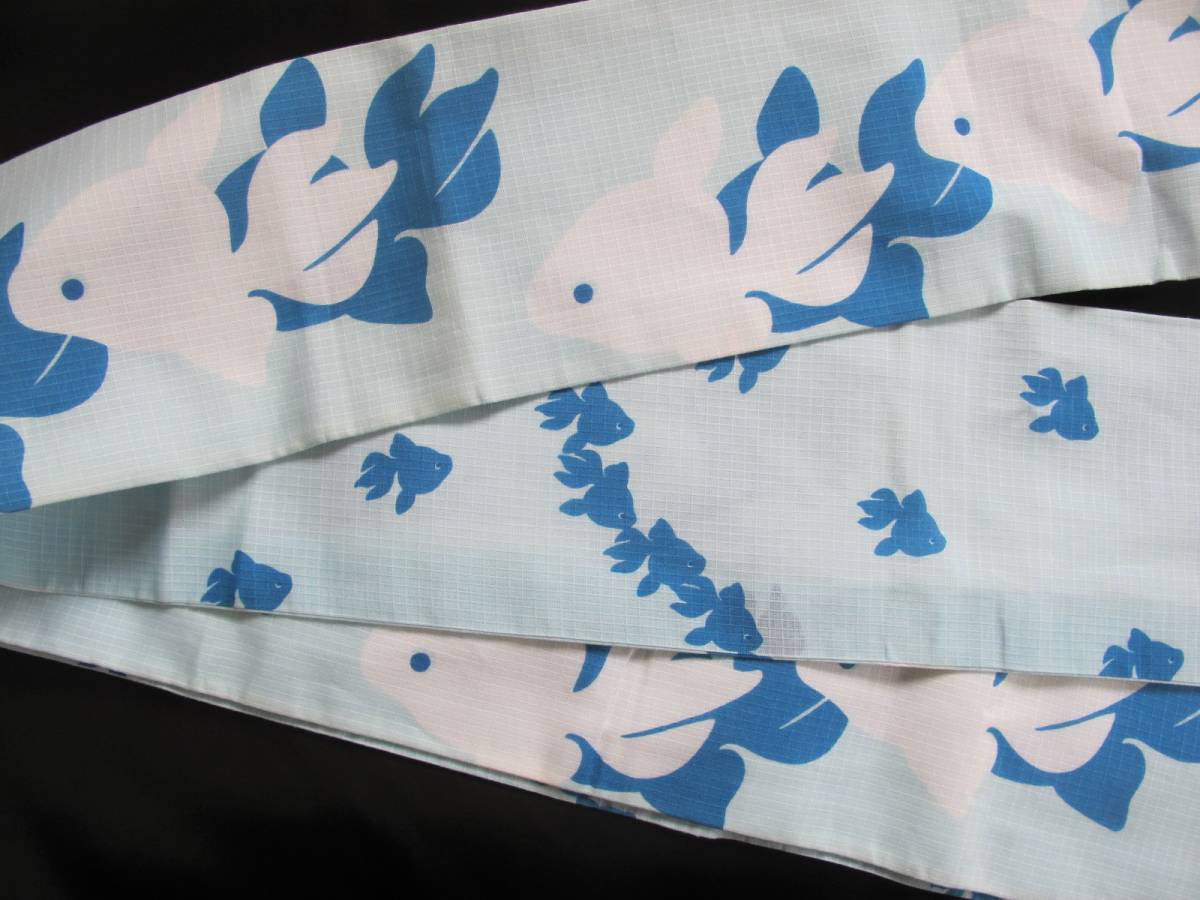 すいすい泳ぐ金魚♪ 水色 半幅帯 レターパック可拍卖