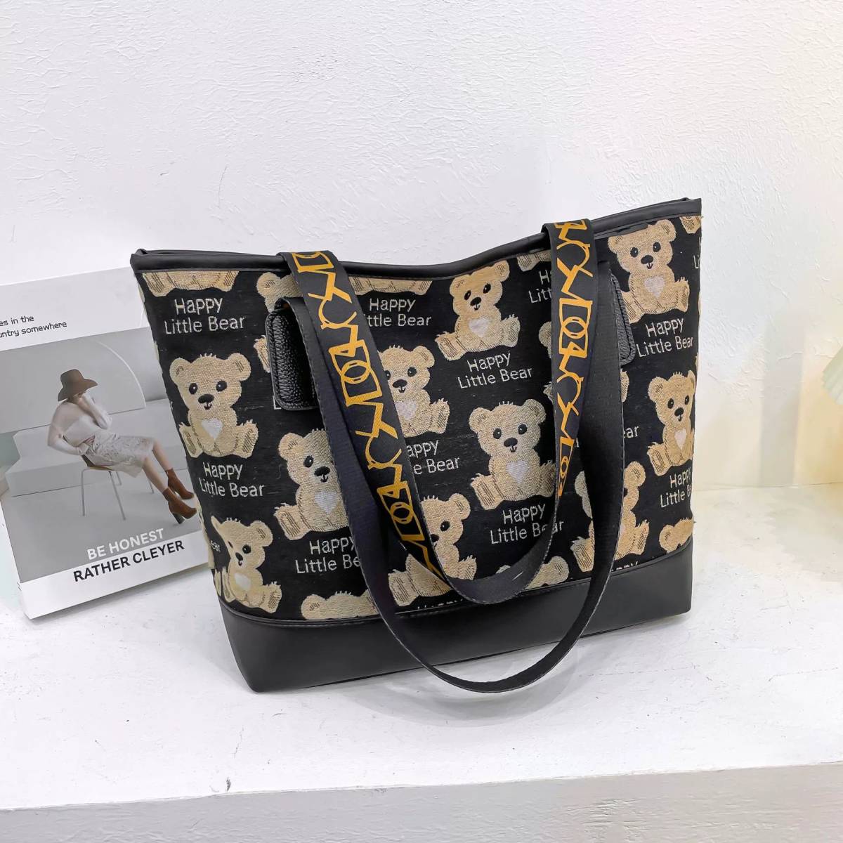 黒色 熊柄 大容量 帆布トートバッグ レディスファッションハンドバッグ 新品拍卖