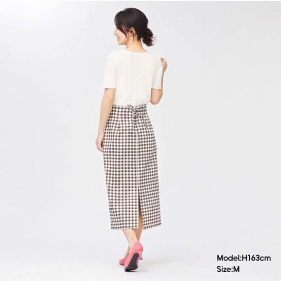 GU/ジーユー レースアップナローミディースカート チェック ブラウン 茶色 M拍卖