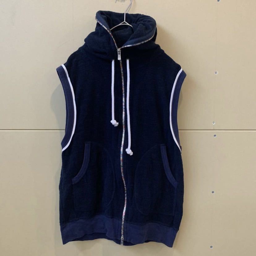 美品 JACKSON MATISSE ノースリーブパーカー タオル生地 ネイビー 春服 フード付きベスト 189拍卖