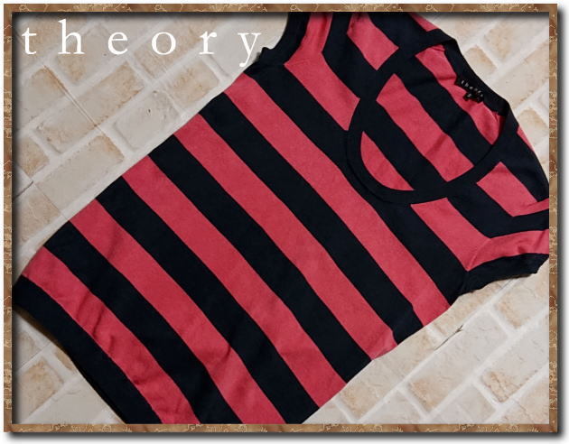 ☆theory セオリー ボーダーカットソー ピンク×濃紺☆拍卖