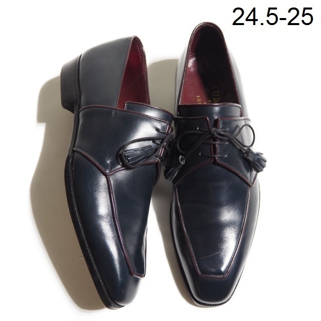 x4582P ▼AUBERCY オーベルシー × ISETAN 伊勢丹▼ 3アイレット Vフロント パイピングシューズ ネイビー 紺 6.5/24.5~25cm rb mks拍卖