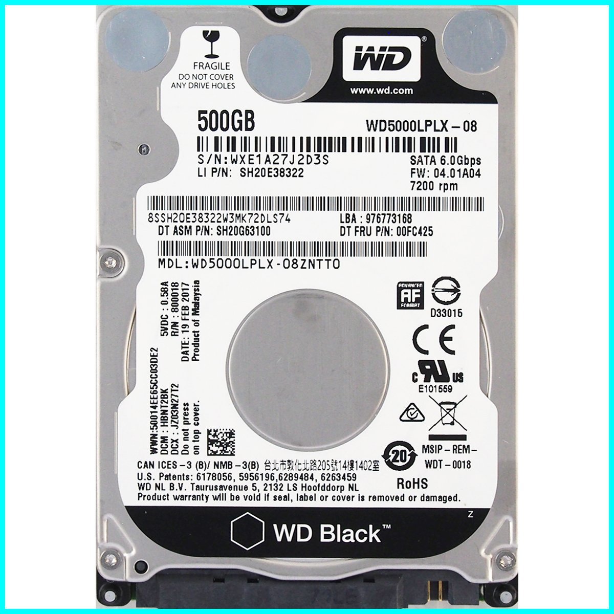 Western Digital WD5000LPLX-08ZNTT0 2.5インチ 7mm SATA600 500GB 1391回 14047時間拍卖