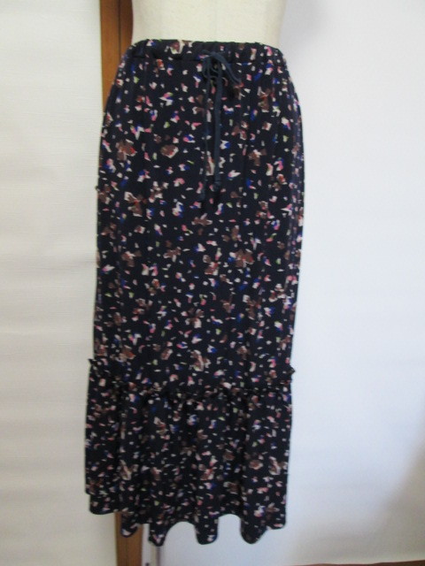 ローラアシュレイ ロンドン*1*ウエストゴムスカート*ネイビー*紺*ジャージースカート*柄スカート*夏*春*秋*冬拍卖