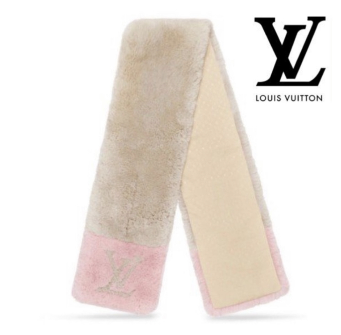 ★超美品★箱付き★ルイヴィトン LOUIS VUITTON マフラー グリペルル ピンク系 ベージュ系 ビーバー ファー シルクM70873★☆★☆拍卖