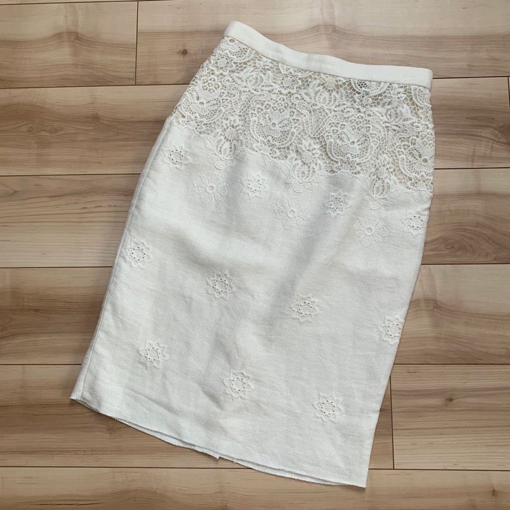 DOLCE & GABBANA ドルチェ&ガッバーナ 花柄 レース スカート リネン タイトスカート 38 イタリア製拍卖