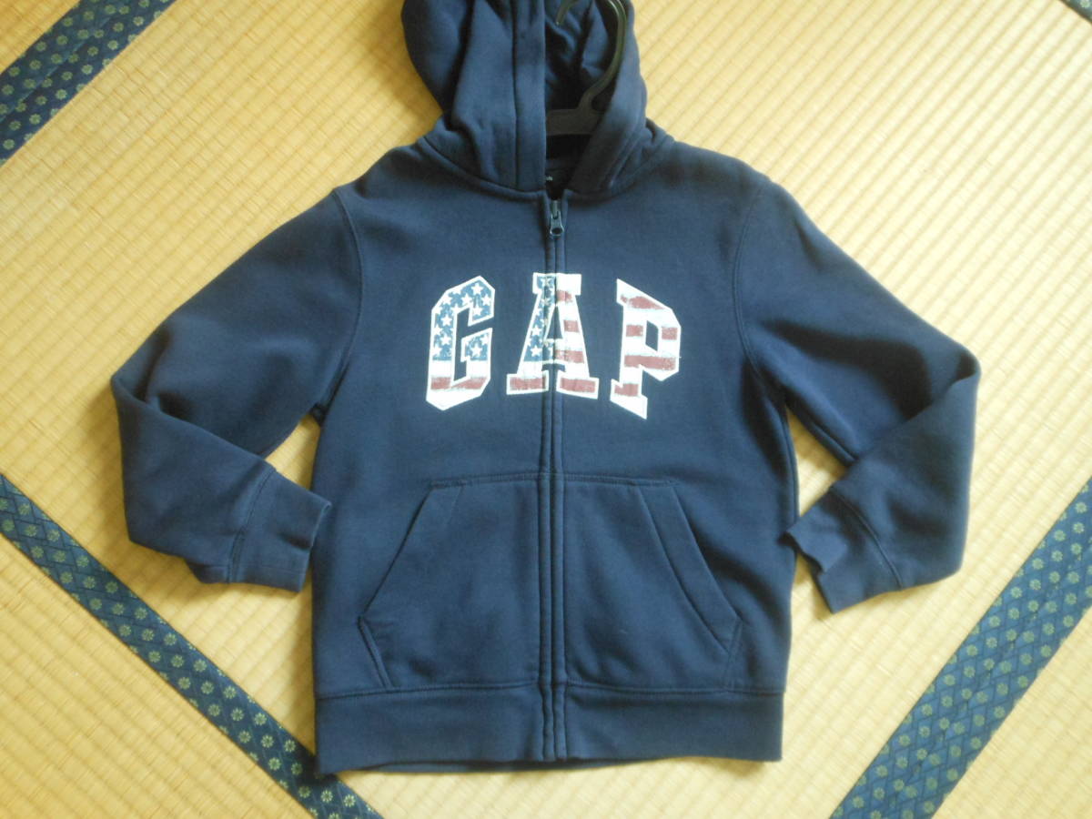 Gap Kids ギャップキッズ  男女兼用 フード付きジップアップパーカー  紺  120拍卖