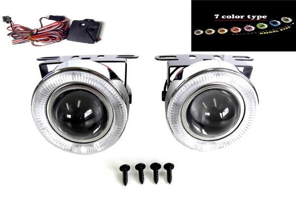 汎用 7色 LED イカリング プロジェクター フォグランプ レインボー ガラス製レンズ 左右 セット 台湾製 送料無料拍卖