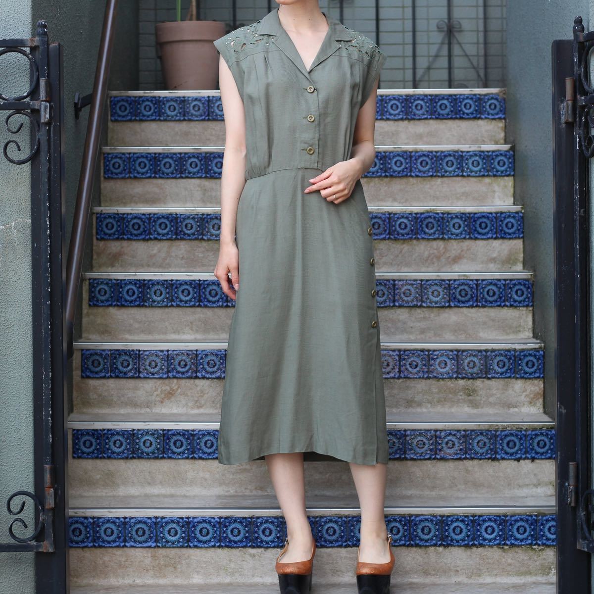 USA VINTAGE LACE SHOULDER DESIGN ONE PIECE/アメリカ古着レースショルダーデザインワンピース拍卖