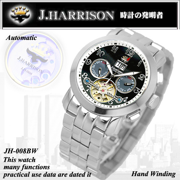 J.HARRISON ジョンハリソン 腕時計 メンズ 多機能付 ビッグテンプ 自動巻&手巻き JH-008BB (47) 新品拍卖