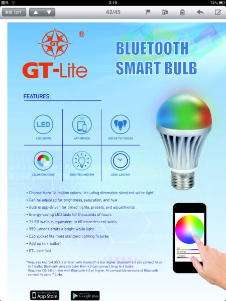 BLUETOOTH付スマートLED @電球 新品スマホアプリで操作@ E26口金拍卖