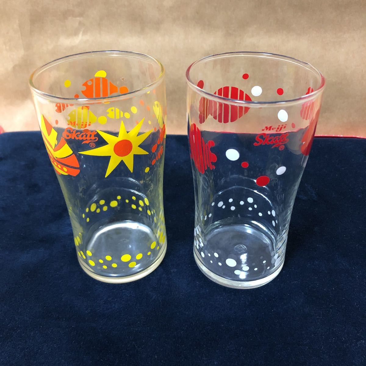 昭和レトロ ガラスコップ ペアMEIJI 明治 スカット skatt グラス ノベルティー 非売品拍卖