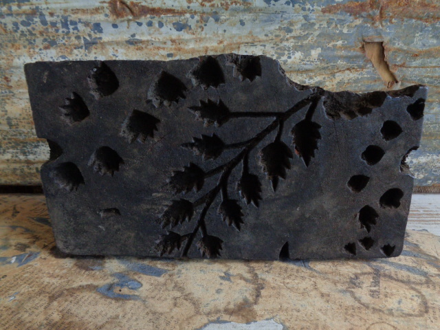 【インド更紗の版木】1910s木版スタンプ木彫古道具アンティークインテリア骨董サリー古美術プリミティブ判子古木シャビー古布印刷額縁拍卖