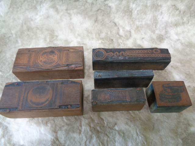 【時計ムーヴメントの銅版画板6個Z】判子印判シルクスクリーン活版印刷木製無垢材古道具アンティークインテリアインダストリアル骨董古民具拍卖