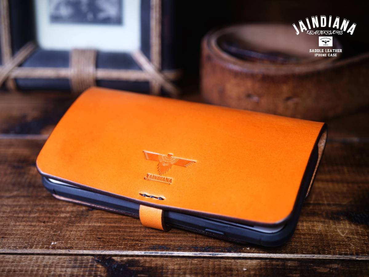 iPhone SEケース(第2・第3世代) 手縫い サドルレザー 手帳型 キャメル拍卖