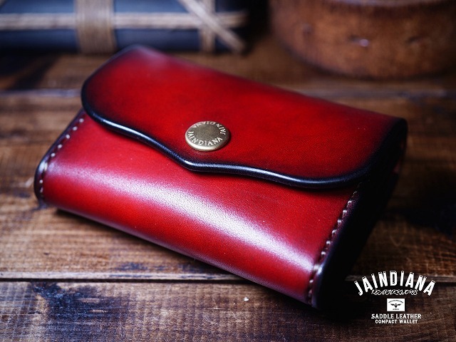 手縫い サドルレザー・コンパクトウォレット ビンテージ染めバーガンディー ミニ財布 CPW2-R拍卖