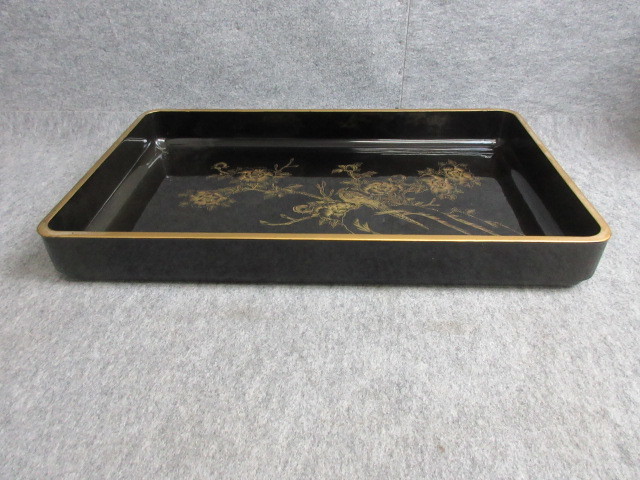 【政】31001 輪島黒塗沈金広蓋 花に鳥 漆器 塗り物 骨董 古物拍卖