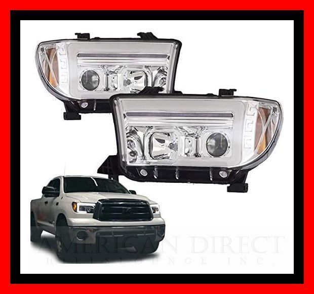 【クローム/日本仕様/シーケンシャルウインカー付】07-13y タンドラ/セコイア プロジェクターヘッドライト 光軸 フロント ランプ LED 即納拍卖