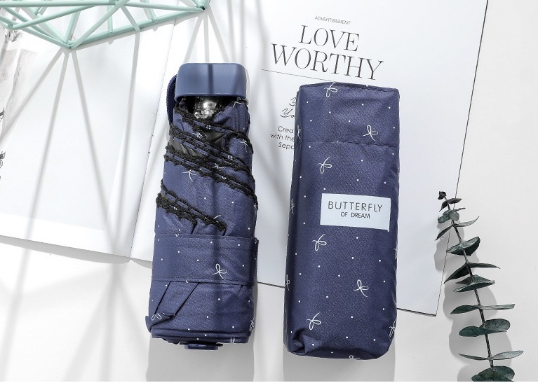 送料無料★即納 新品★雨晴れ兼用 UVカット 折りたたみ 日傘 雨傘 紫外線カット リボン 可愛い 軽量 コンパクト★ネイビー拍卖