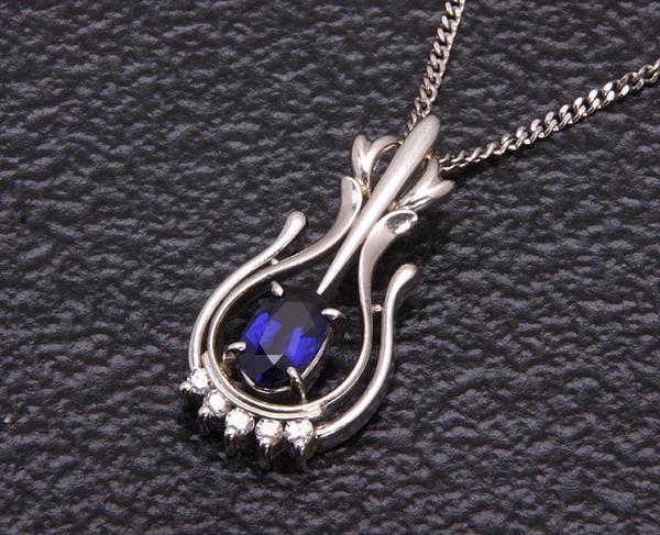 《質屋出品》Pt850/900★美色天然サファイア0.89ct+ダイアネックレス★C-2243拍卖