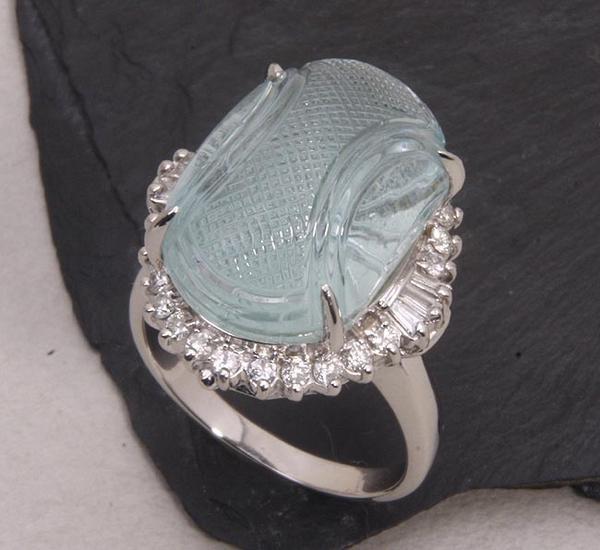 《質屋出品》Pt900★カービングアクアマリン+ダイアリング★C-2406拍卖
