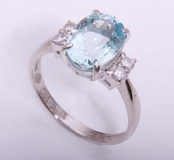 《質屋出品》Pt900★天然アクアマリン3.32ct+ダイアリング★C-4001拍卖
