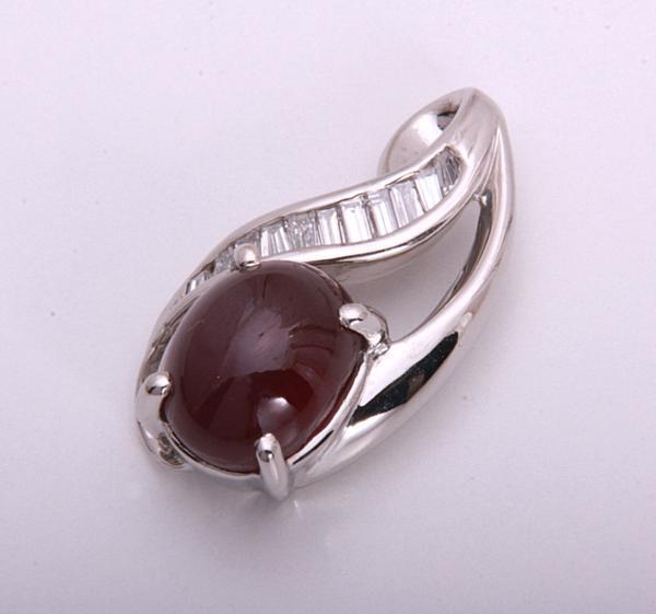 《質屋出品》Pt900★天然スターガーネット4.97ct+ダイアモンドペンダントトップ★C-4087拍卖