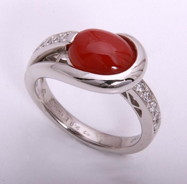 《質屋出品》Pt900★天然珊瑚1.84ct+ダイアデザインリング★C-4058拍卖